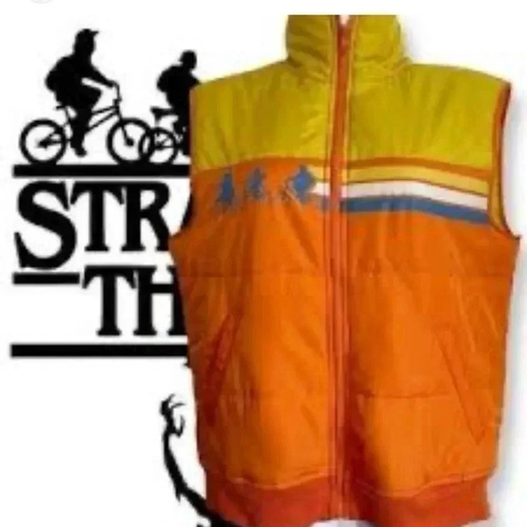 Stranger Things Netflix Full Zip Puffer Vest Retro 80's Orange Size XL - Picture 1 of 4